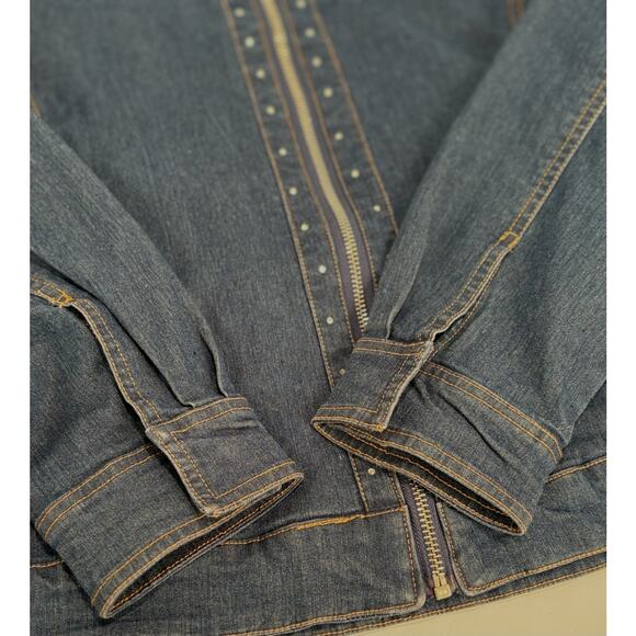 Cathy Daniels Denim Jean Jacket full zip Rhinestone Embellished Sz Large - Picture 5 of 10